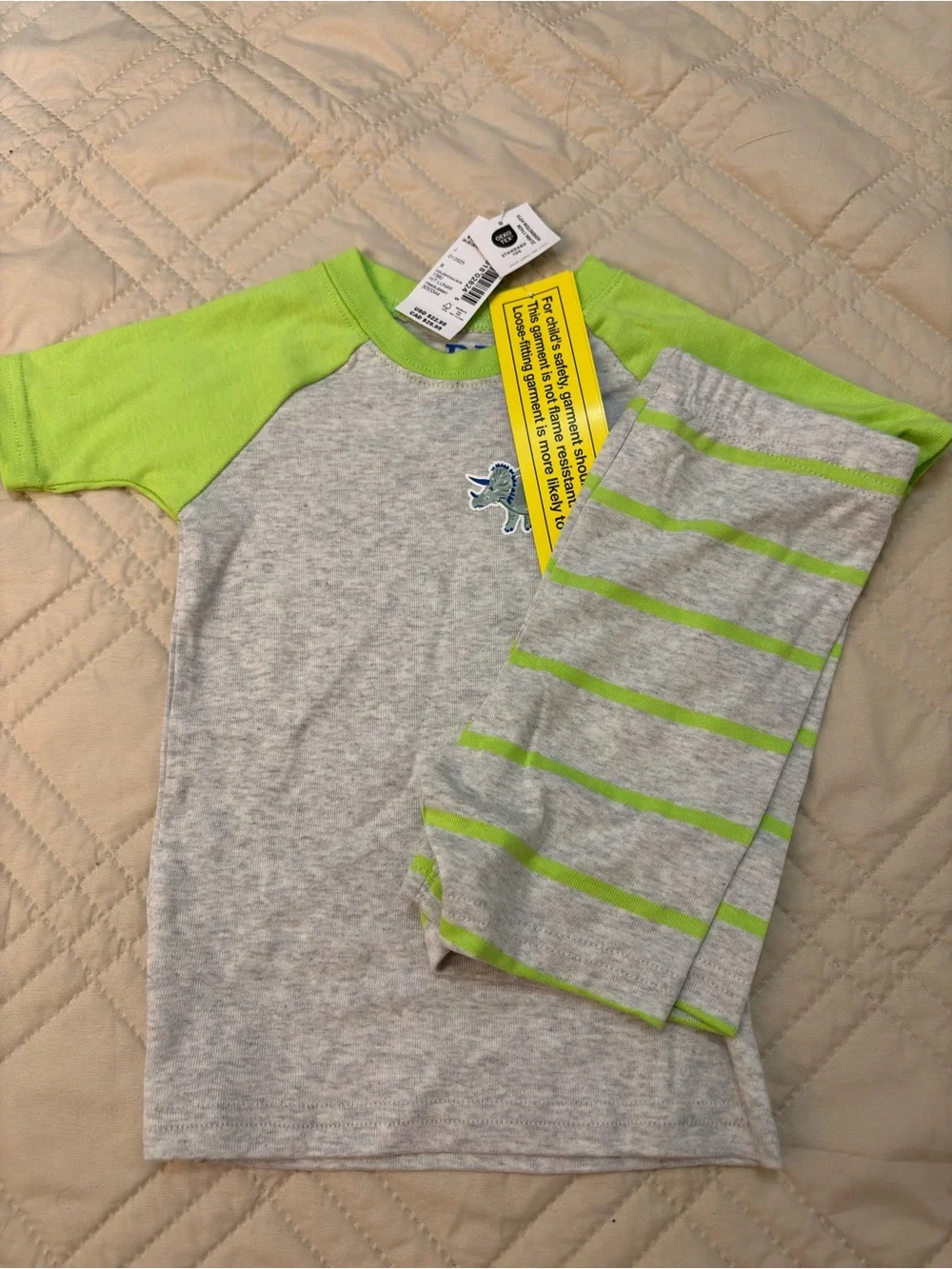 The Children's Place Gray and Lime Green Raglan Pajama Set